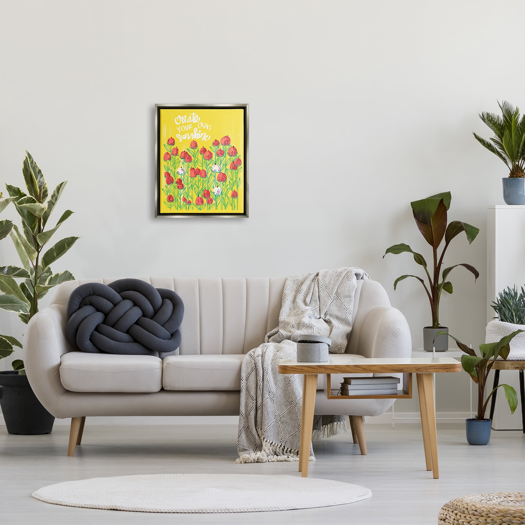 Stupell Industries Create Your Sunshine Floral Botanical & Floral Painting Gray Floater Framed Art Print Wall Art, 17 x 21