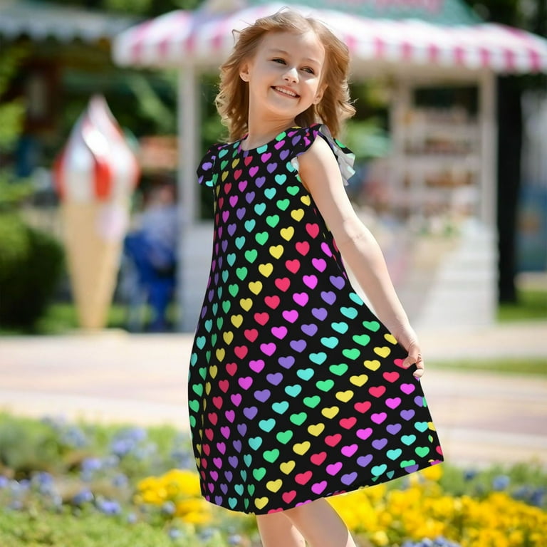 Qokaie Rainbow Hearts Print Girls Nightgowns Nightgown Princess Pajama Dresses for Girls Sleepwear Nightie Flutter Sleeve Dress XX Large Walmart