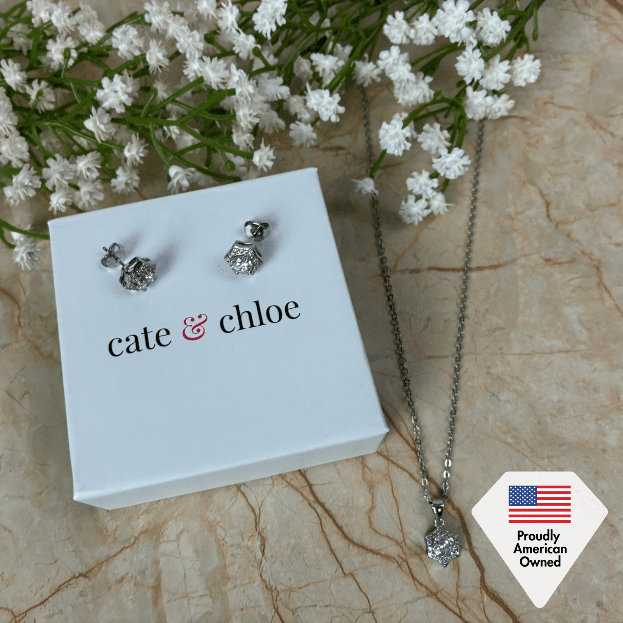 Cate & Chloe Poppy 18k White Gold Plated Jewelry Set with Simulated Diamond Crystals for Women