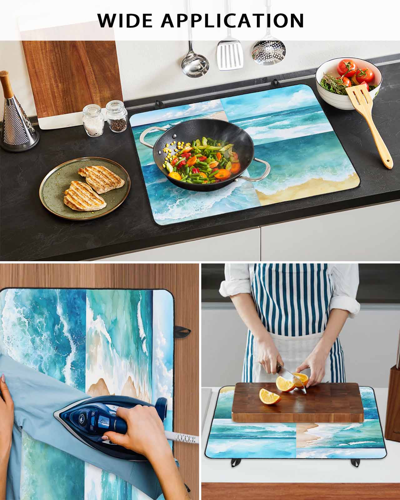 nqOlkjepod Large Induction Cooktop Protector Mat 24"x21", Turquoise Summer Beach Stove Top Covers for Electric Stove, Coastal Ocean Waves Nautical Stove Burner Cover Mats, Glass Top Stove Cover