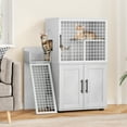 thumbnail image 2 of GAOMON Modern Grey Cat Villa with Ladder, Multi-Functional Litter Box Enclosure, Spacious Cat Playground, MDF & Iron, Ventilated Cat House for Living Room & Bedroom, Vintage White, 2 of 6
