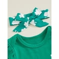 thumbnail image 5 of vera natura Baby Girls Shorts Set, Short Sleeve Letters Print Romper with Shamrock Skort and Hairband Summer Outfit, 5 of 9