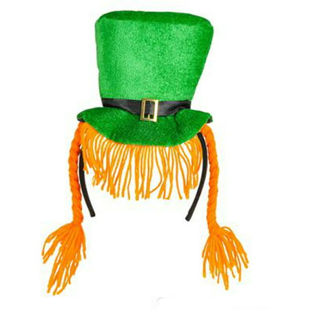 Saint Patrick's Day Green Leprechaun Hat Headband With Braids Costume