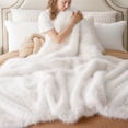 thumbnail image 5 of Battilo White Faux Fur Throw Blanket,Fluffy Cozy Soft Warm Fur Throws,Ivory Plush Blanket,50"x60", 5 of 8