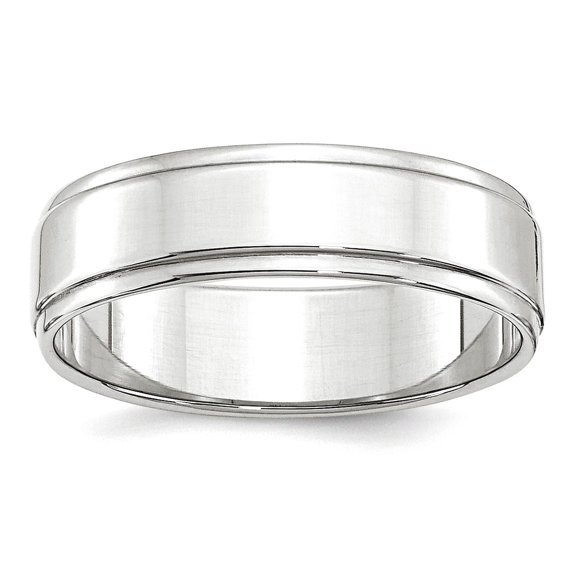 14k White Gold Solid Polished 6mm Flat With Step Edge Band Size 5.5 Ring Ring for Women and Men