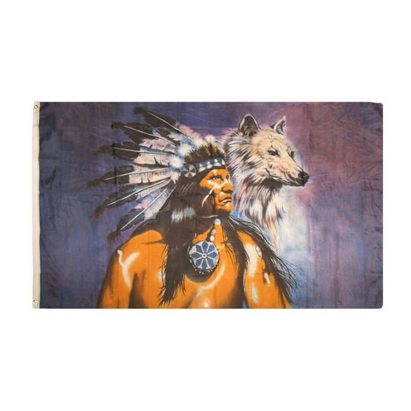 Indian Wolf Chief 3'X5' Flag ROUGH TEX® 100D