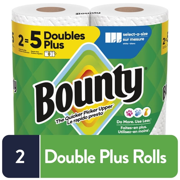 Bounty Paper Towels Select-A-Size White, 2 Double Plus Rolls, 103 Sheets Per Roll