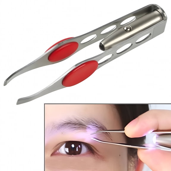 FACEGA Stainless Steel Eyebrow Tweezers Hair Removal Clip with LED Light Beauty Tool