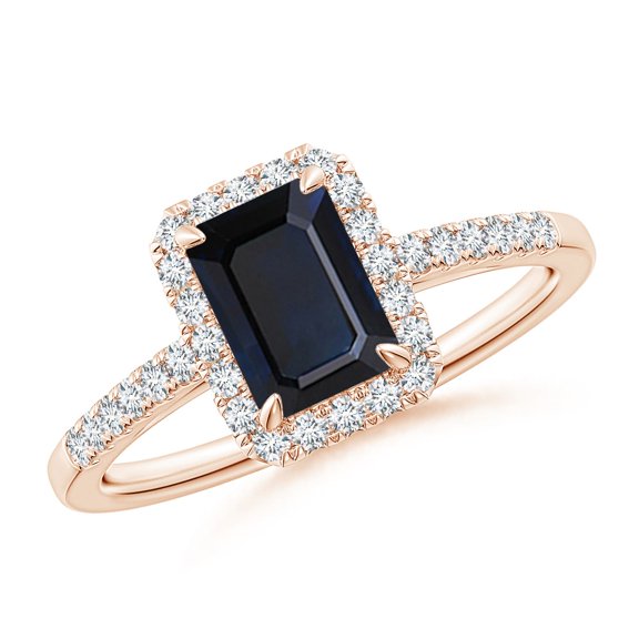 ANGARA Natural 1.05 ct Blue Sapphire Engagement Ring with Diamond Halo in 14K Rose Gold for Women (Size-7x5mm) | September Birthstone, Anniversary, Jewelry Gift for Women | Natural Sapphire Ring
