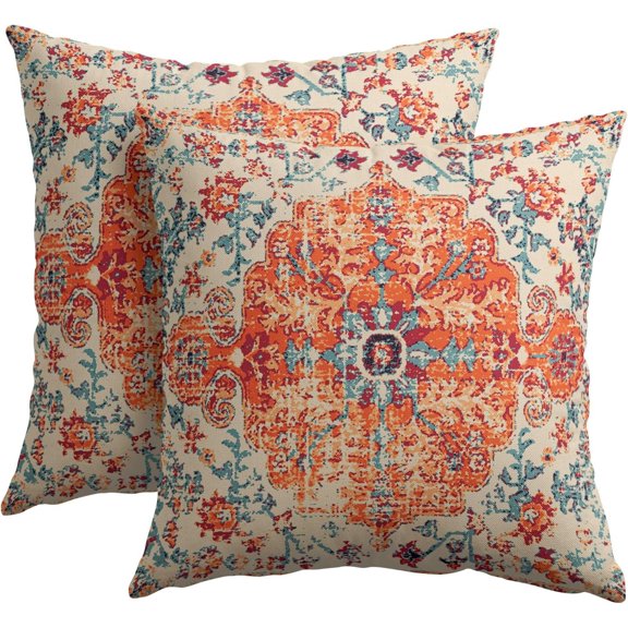 Boho Ethnic Pillow Covers 18x18 Inch Set of 2 Bohemian Rust Carpet Throw Pillows For Couch Burnt Orange Blue Teal Geometric Decorative Pillow Cases Farmhouse Home Decor For Couch Sofa Room Outdoor