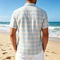 thumbnail image 4 of Fabrcox Button Down Shirt Men Short Sleeve Plaid Collared Men's Beach Shirt Summer Color Block Breathable Sun Shirts for Men Blue S, 4 of 4