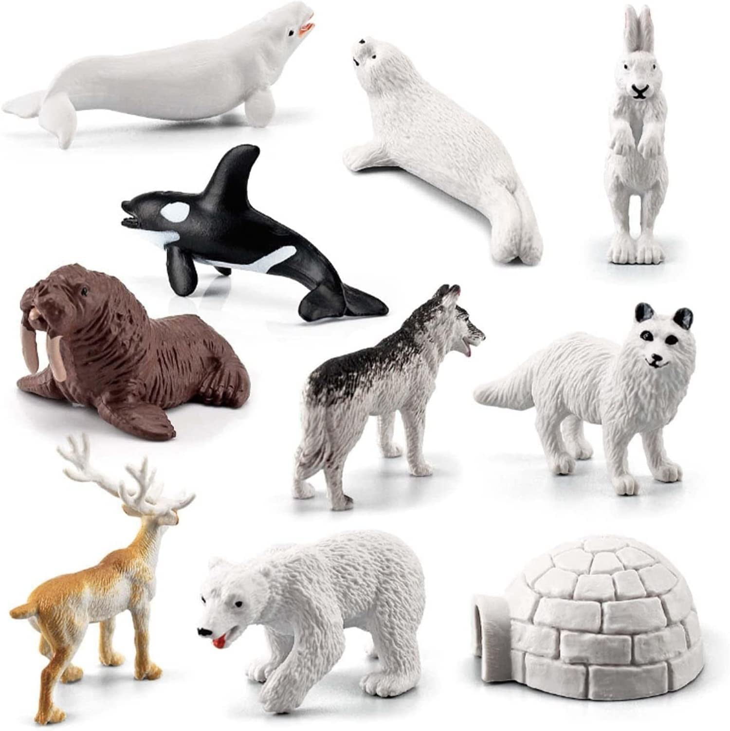 12 Pcs Polar Animals Figurines with Igloo Realistic Arctic Animal Figures Toy Playset White Polar Bear Small Animal Toys Plastic Bear Cake Topper for Birthday Baby Shower Christmas Party Decorations 
