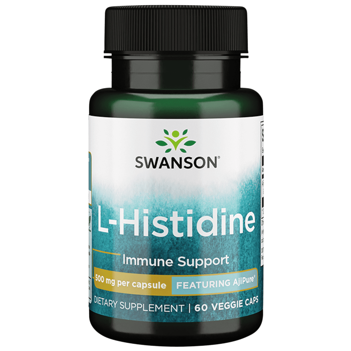 Swanson Ajipure L-Histidine, Pharmaceutical Grade 500 mg 60 Veggie Capsules