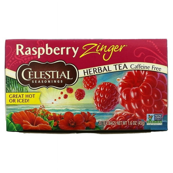 Celestial Seasonings, Herbal Tea, Raspberry Zinger, Caffeine Free, 20 Tea Bags, 1.6 oz Pack of 3
