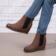 SACFOF Womens Wedge Boots Comfortable Ankle Wedge Booties Fashion Hidden Platform Western Booties Dress Shoes