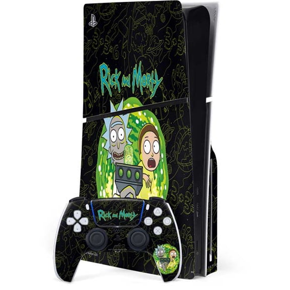Skinit Adult Swim Rick and Morty Portal Travel PS5 Slim Disk Bundle Skin