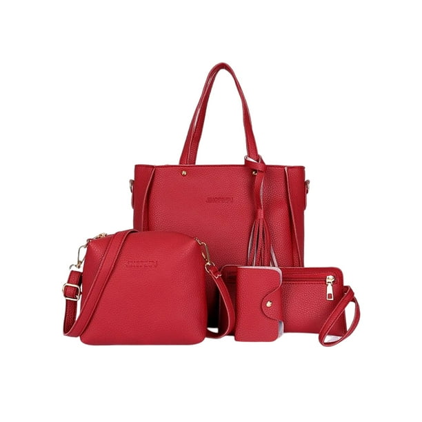 Fashnice Women Handbag Large Capacity Shoulder Bags 4 Pcs Adjustable Strap Tote Bag Top Handle Lady Trendy Messenger Red