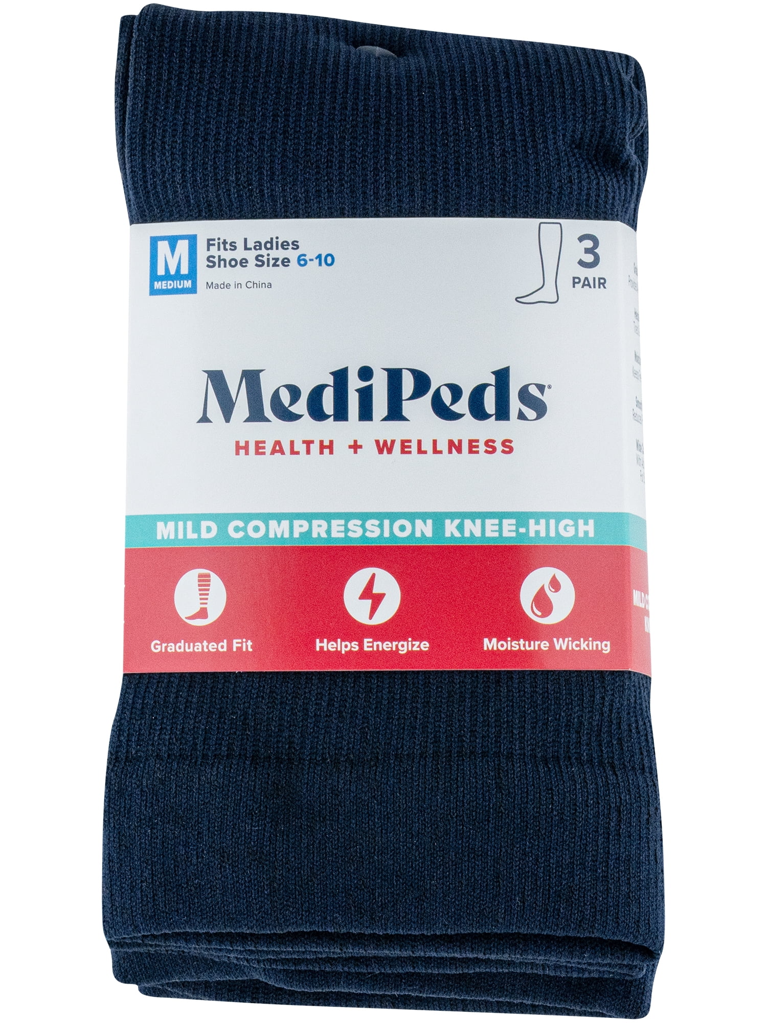 MediPeds Women's Mild Compression Knee High Support Socks, 3 Pairs