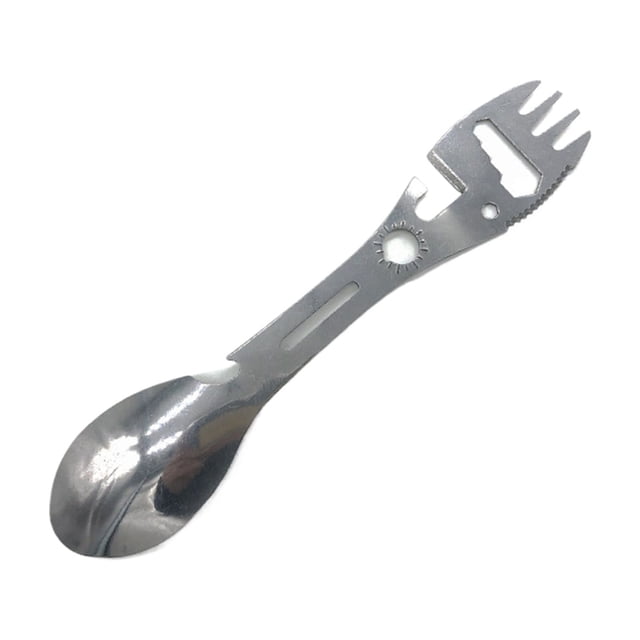 Advancent Conveniente vajilla multifuncional para acampar, juego de abridor de tenedor y cuchara, tenedor de fruta de acero inoxidable Sporks Kits de desorden para acampar plata