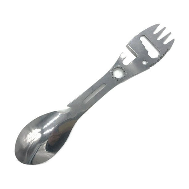 Advancent Conveniente vajilla multifuncional para acampar, juego de abridor de tenedor y cuchara, tenedor de fruta de acero inoxidable Sporks Kits de desorden para acampar plata