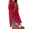 thumbnail image 4 of Nestiefly Women's Beach Cover Up Long Sleeve Summer Linen Shirt Hoodies Sweatshirt V Neck with Pocket Hooded Tops 2026 Red M, 4 of 6
