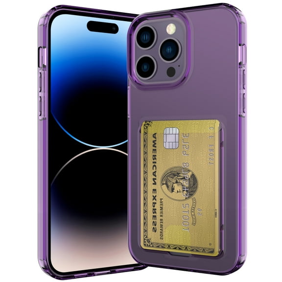 Dteck iPhone 14 Pro Max Clear Case with Card Holder, Slin Fit Hybrid TPU PC Anti-Yellowing Transparent Wallet Case for iPhone 14 Pro Max,Purple