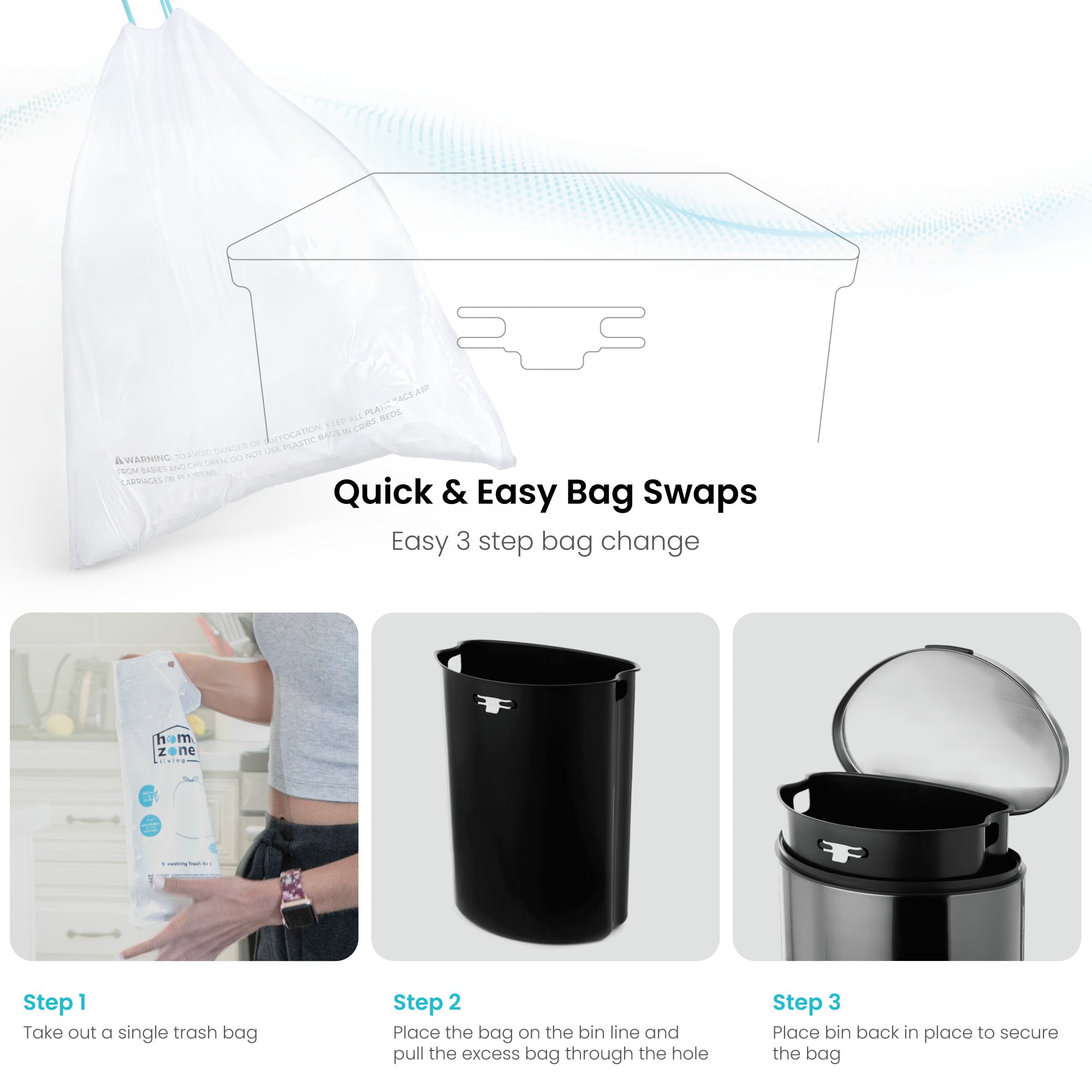 Home Zone Living 12 Gallon Semi-Round Stainless Steel Kitchen Trash Can with Step Pedal and Soft Close Lid, Black