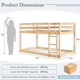 thumbnail image 3 of Twin Over Twin Floor Bunk Bed, UHOMEPRO Solid Wood Low Bunk Bed with Safety Rail, Ladder, Heavy Duty Bunk Beds, Space-Saving Bedroom Dorm Furniture, Natural, 3 of 12