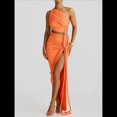 thumbnail image 4 of Conjuntos de Vestidos de Noche Asimétricos con Abertura Alta para Playa y Verano para Mujer Naranja L, 4 of 7