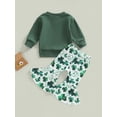 thumbnail image 4 of 2023 Toddler Baby Girl St Patrick\'s Day Outfit Luck of The Irish Long Sleeve Lucy Babe Sweatshirt Top Clover Bell Bottoms Pants Set 2pcs, 4 of 9