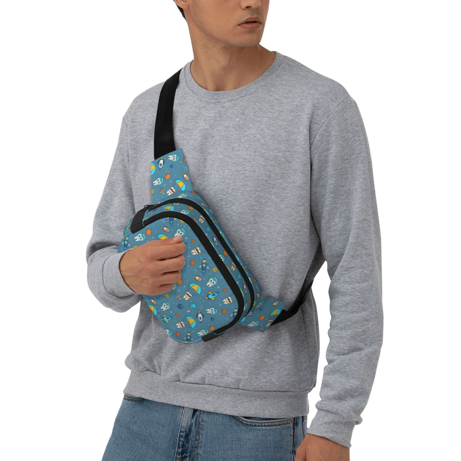 Picia Teeth Cosmonaut Print Square Double-Layer Waist Bag Mini Adjustable Waist Belt Bag Exercise Running Travel Hiking