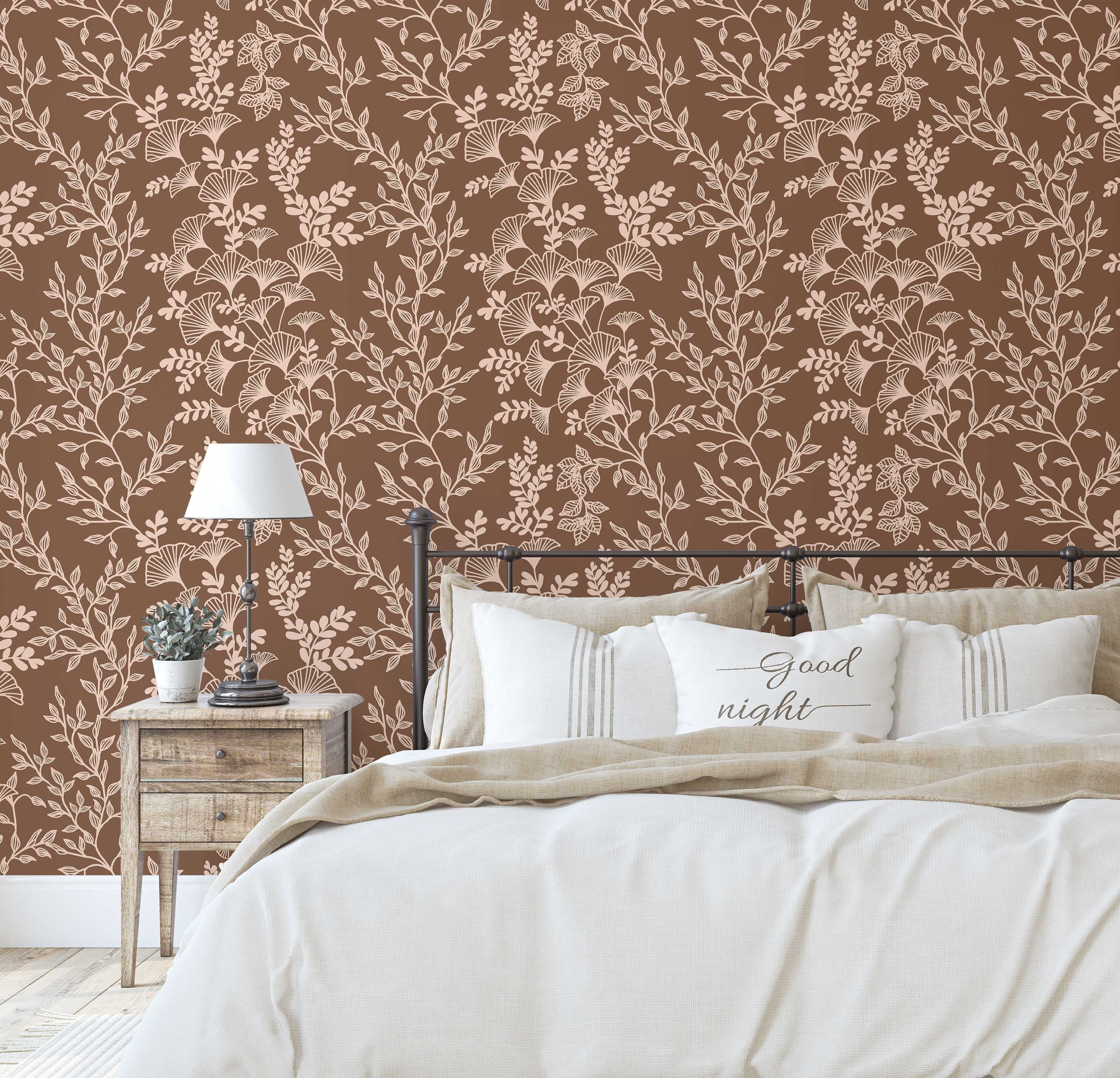 S4Sassy Peel and Stick Wall Covering, Botanical Branch Wallpaper Removable Wallwrap - Brown Instant Wall Mural for Bedroom, Bathroom, Laundry Room, Closet Interior (25"x240" inch)