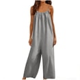 thumbnail image 4 of Inverlee Women's Cotton Linen Backless Spaghetti Strap Jumpsuits Loose Fit Sleeveless Stretchy Long Romper Pants Fashion Solid Color Breathable Comfy Jumpsuits, 4 of 6