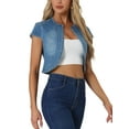 thumbnail image 4 of Chaqueta de mezclilla para mujer INSPIRE CHIC, de manga corta, ajuste ceñido, casual, cortada, color azul, talla S, 4 of 5