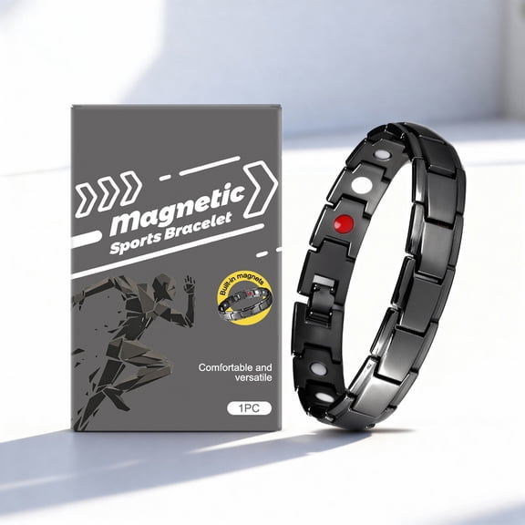 Magnetic Sports Bracelet,Mens Magnetic Bracelet Titanium Steel Magnetic Bracelet with Double Row Elements Magnets (Black with Ring)