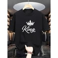 thumbnail image 1 of Camiseta informal de manga corta para niño con estampado de la letra "Crown King" - Estampado geométrico vibrante, cuello redondo transpirable para actividades al aire libre en verano, lavable a máq, 1 of 6