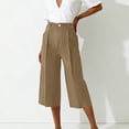 thumbnail image 7 of Cagogo Women's High Waisted Wide Leg Capri Pants with Pockets Casual Solid Loose Cropped Palazzo Trousers Summer Beach Work Lounge, Khaki XL, 7 of 7