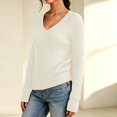 thumbnail image 6 of Dwellite Sweaters for Women Knit Long Sleeve V Neck Lightweight Casual Tops Fall Fashion Clothing Business Casual Outfits White M, 6 of 8