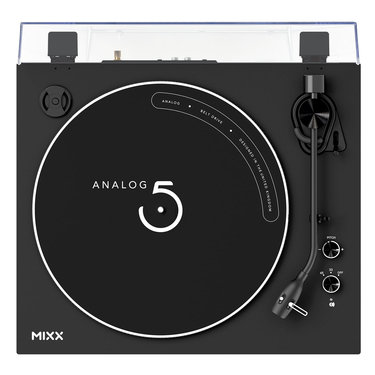 Mixx Analog 5 2-Speed Belt-Drive Manual Vinyl Record Player with Bluetooth, RCA and Line Outputs, Premium Cartridges, and 45-RPM Adapter