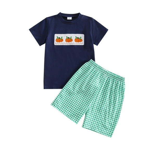 DHFJKG Kids Toddler Boys Halloween Outfits Short Sleeve Shorts Embroidered Pumpkin Design Lightweight Tshirt Shorts 2 Piece Set Toddler Litter Boys Leisure Outfits 12-18 Months