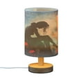 thumbnail image 2 of WOBOGO Lonely Woman Bedroom Table Lamp USB Power Connector Wooden Base Round Linen Shade For Living Room Desk, 2 of 7