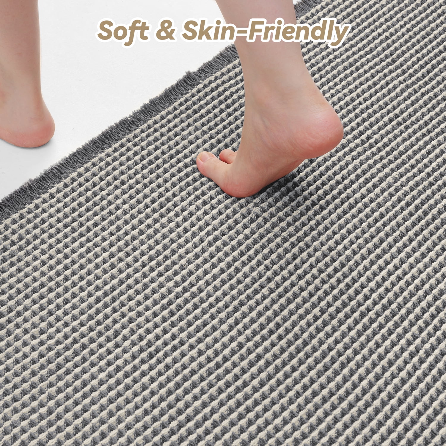 VUNATE Waffle Bathroom Runner 2'x6' Bath Runner Ultra-Soft Non-Slip Bath Mat Super Absorbent Quick Dry Bathroom Rugs Machine Washable Bathroom Mats for Bathroom Floor Kitchen Dark Gray and White