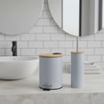 thumbnail image 2 of Light Blue Bathroom Set with Bamboo Lid - Matte Metal Trash Can and Toilet Brush, 2 of 8