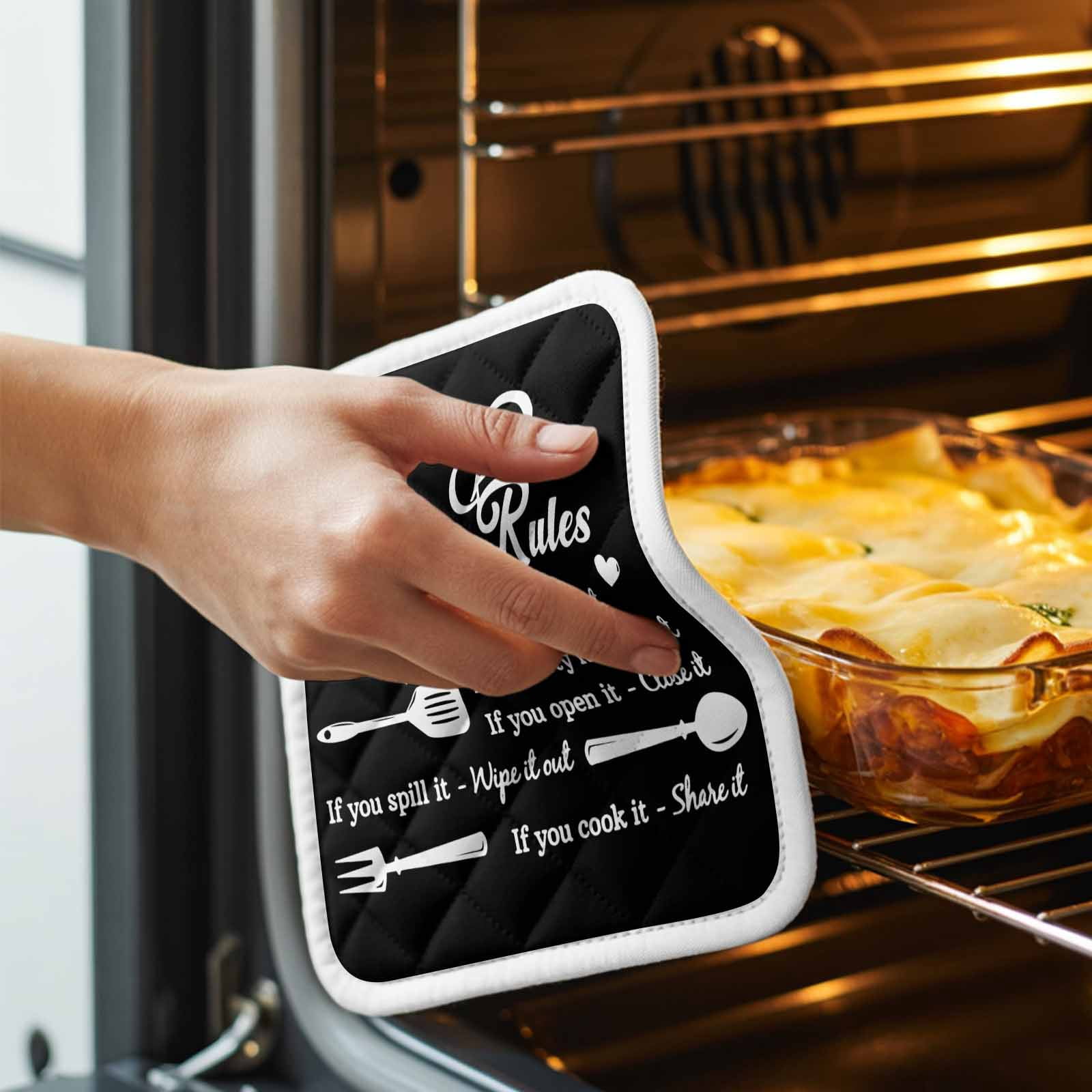 Kitchen Supplies Pot Holders for Kitchen Heatproof Potholder, 3 Pack Black White Chef Hat Love Heart Hot Pads Multipurpose Oven Pads Cloth Potholders Trivet for Cooking Baking