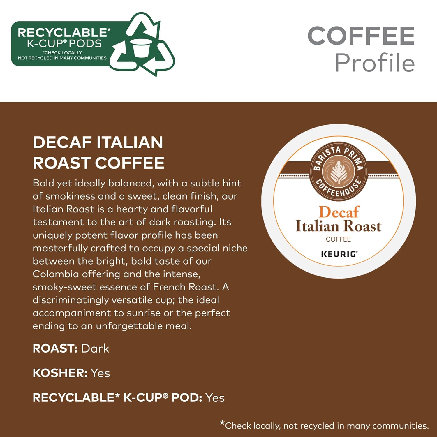 Barista Prima Coffeehouse, Italian Roast Decaf Keurig Single Serve K-Cup Pods, 96 count