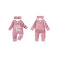 thumbnail image 2 of Cjfdfy Preemie Newborn Baby Girl Fall Outfit, Long Sleeve Little Sister Embroidered Letter Collar Jumpsuit Headwear 2-piece Set Cute Knit Jumpsuit Coming Home Fall Winter Outfit, 2 of 6