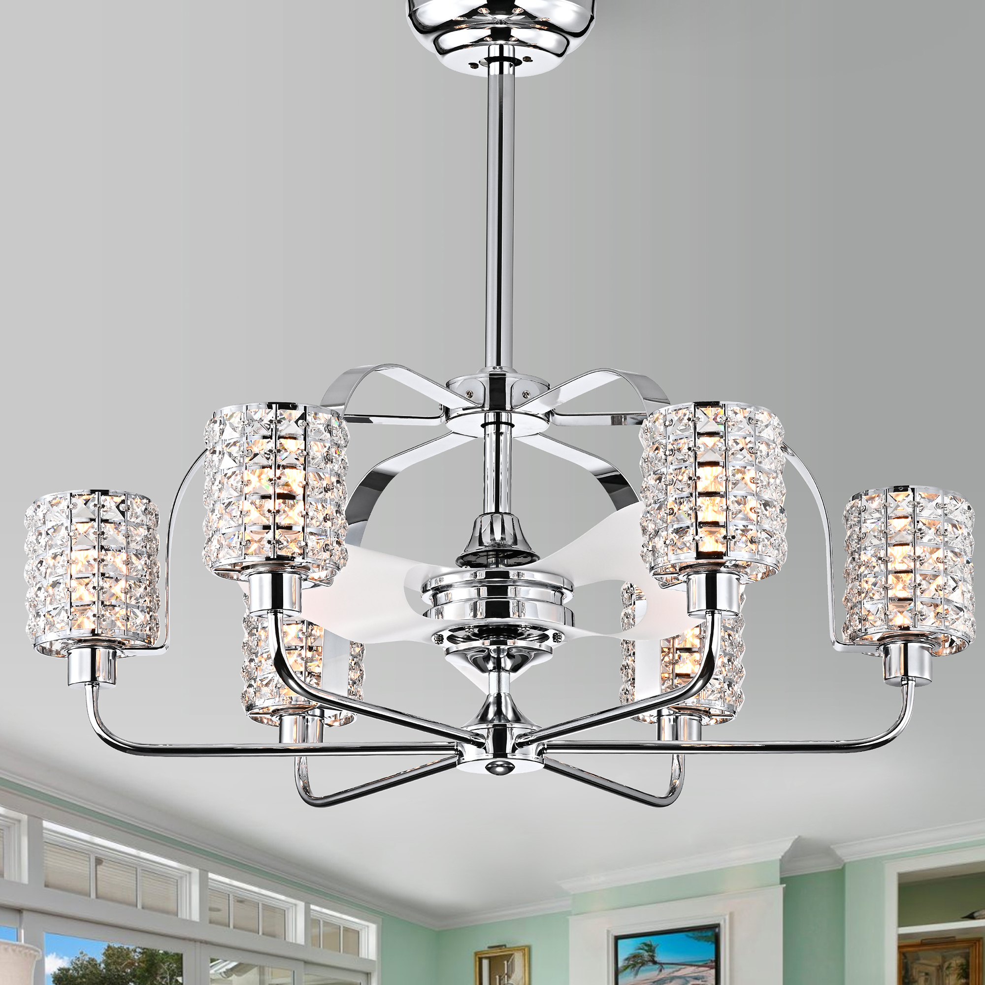 Warehouse of Tiffany Joane 35-inch 3-Blade 6-Light Silver Ceiling Fan