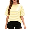 thumbnail image 4 of Moxiu Summer Tops for Women 2026 Striped Tie Back Short Sleeve T Shirts Bowknot Cutout Crewneck Casual Loose Basic Tee Yellow,XXL, 4 of 9