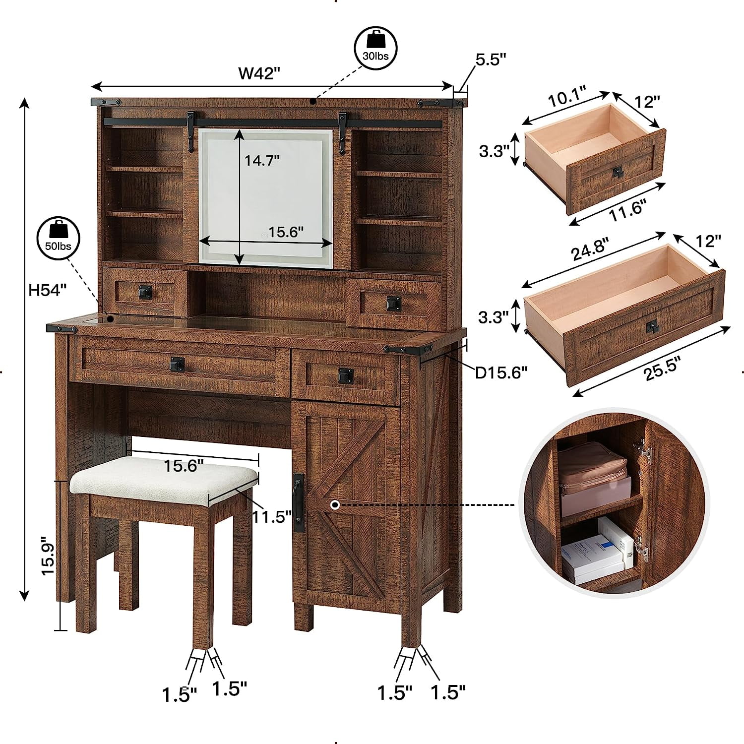 Highland Park Vanity Desk, Cathedral White - DFW Furniture Co.