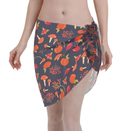 Qekee Autumnal Forest Women s Short Sarongs Cover Ups Sheer Bikini Wraps for Swimwear